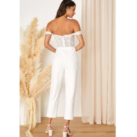 Lulus White Lovely Embroidered Off Shoulder Jumpsuit, #2188476, Size M, $57 - Picture 2 of 8